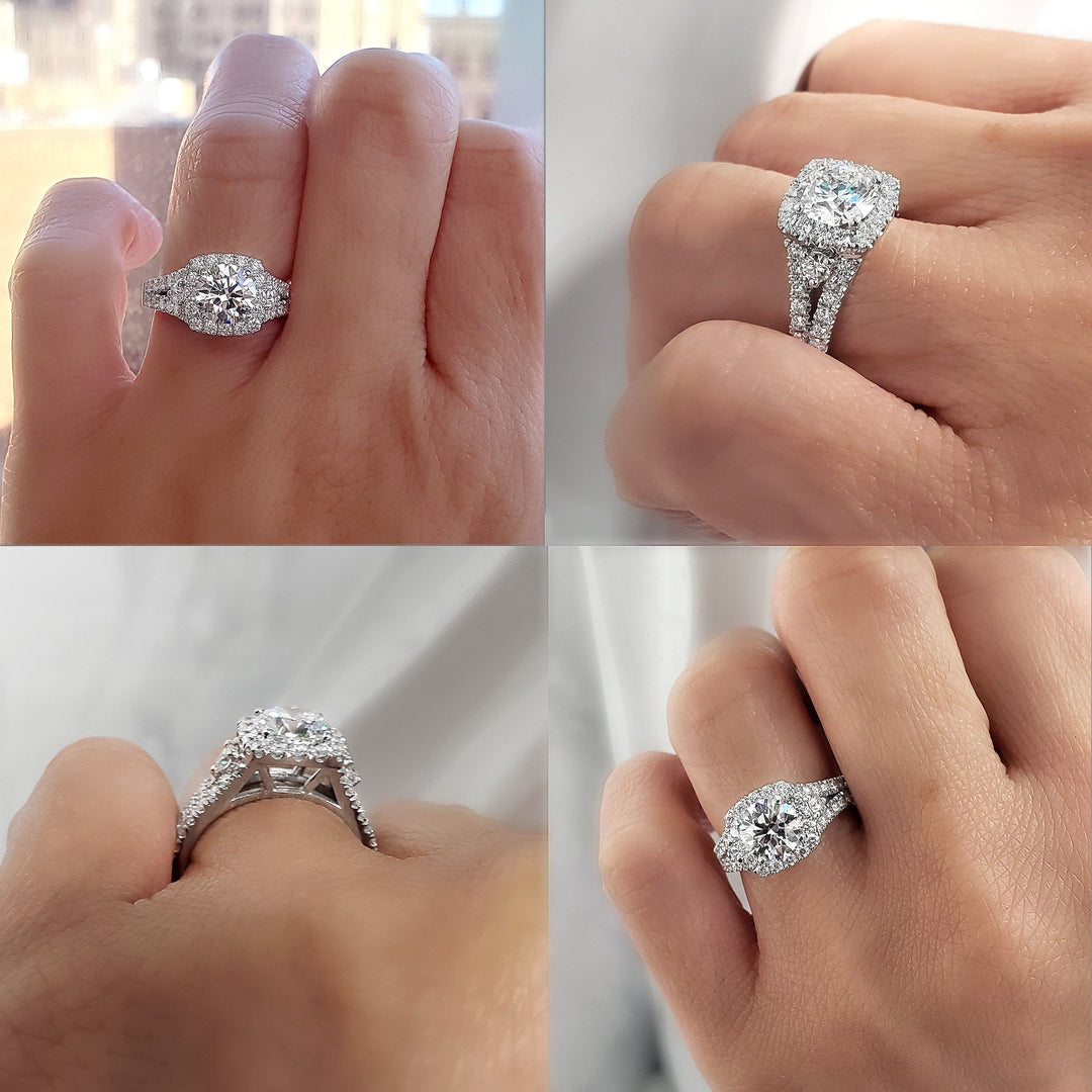 Cushion Halo Round Cut Center Engagement Ring