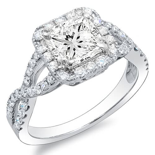 Princess Cut Crisscross Engagement Ring, J VS2 GIA Ct
