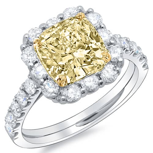 Halo canary fancy yellow cushion cut diamond ring