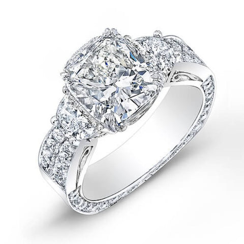 Cushion & Half Moons 3 Stone Engagement Ring