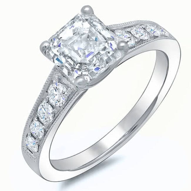 Asscher cut engagement ring with accents