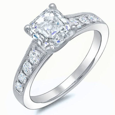Asscher Cut Engagement Ring with Accents
