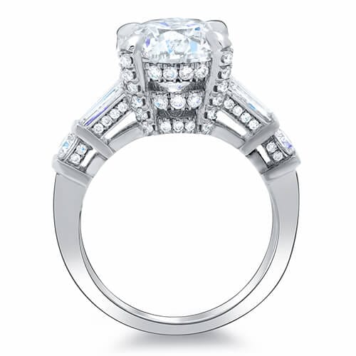 Emerald Cut n Baguettes Diamond Engagement Ring side view