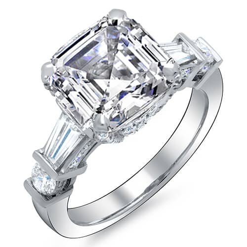 Asscher baguette diamond engagement ring