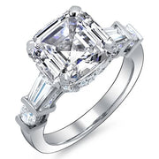 2.84 Ct. Asscher Cut, Baguette & Round Channel & Pave Diamond Engagement Ring G,VS1 GIA