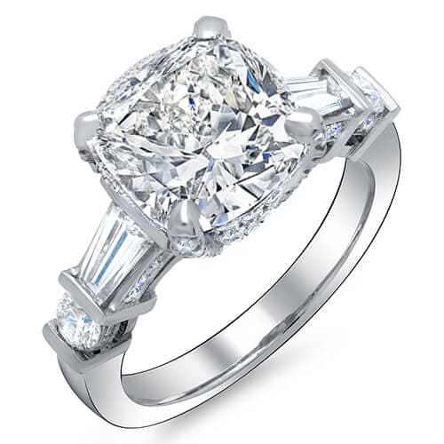 2.30 Ct. Cushion Cut, Baguette & Round Channel & Pave Diamond Engagement Ring G,VS2 GIA