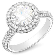 2.01 Ct. Halo Round Brilliant Cut Eternity Micro Pave Diamond Engagement Ring F,VS2 GIA