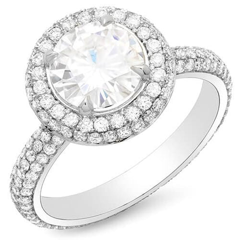 3.81 Ct. Halo Round Brilliant Cut Eternity Micro Pave Diamond Engagement Ring G,SI1 GIA