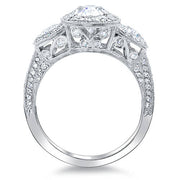 3 Stone Halo Oval Engagement Ring  Profile View