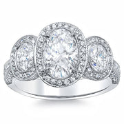2.76 Ct. Art Deco Oval Cut Halo Diamond Engagement Ring H,VS2 GIA