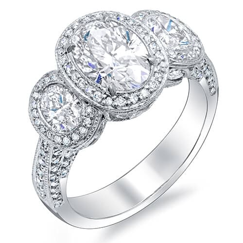 3 stone halo oval engagement ring 