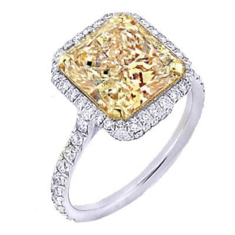 Halo Yellow Radiant Diamond Ring 