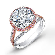 3.52 Ct. Round Cut Diamond & Pink Sapphire Halo Engagement Ring I,SI2 GIA