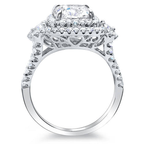 Double Halo Round Cut Engagement Ring Profile View