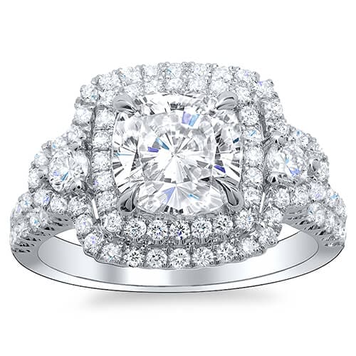 Double Halo Round Cut Engagement Ring Front View