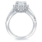 Cushion Cut Halo with Baguettes Engagement Ring side view