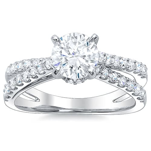 2.91 Ct. Round Cut Cross Over Split Shank Diamond Engagement Ring G,SI1 GIA