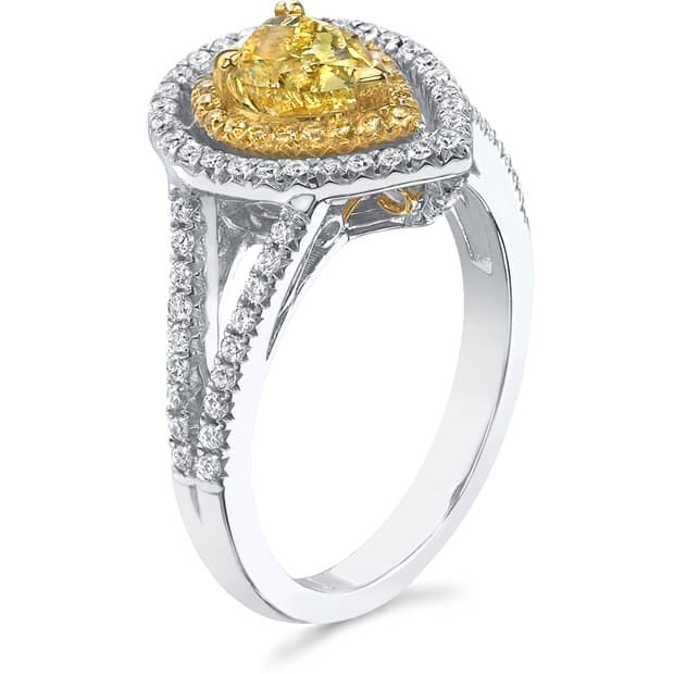 Canary Fancy Yellow Pear Cut Dual Halo Diamond Ring