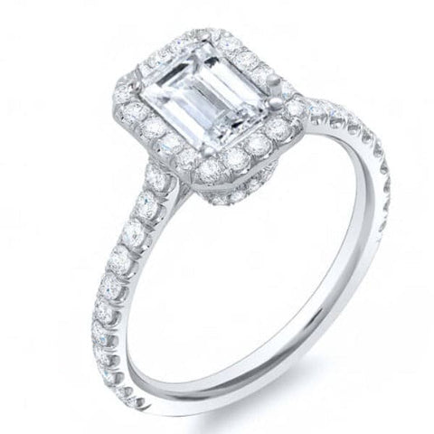 2.00 Ct. Emerald Cut U-Setting Halo Diamond Engagement Ring G,VVS1 GIA