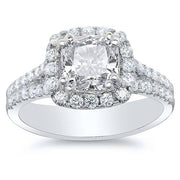 2.62 Ct. Halo Cushion Cut U-Setting Split Shank Diamond Engagement Ring GIA H,VVS2