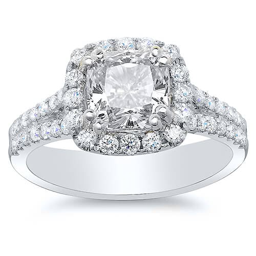 2.62 Ct. Halo Cushion Cut U-Setting Split Shank Diamond Engagement Ring GIA H,VVS2