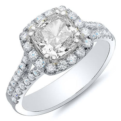 2.62 Ct. Halo Cushion Cut U-Setting Split Shank Diamond Engagement Ring GIA H,VVS2