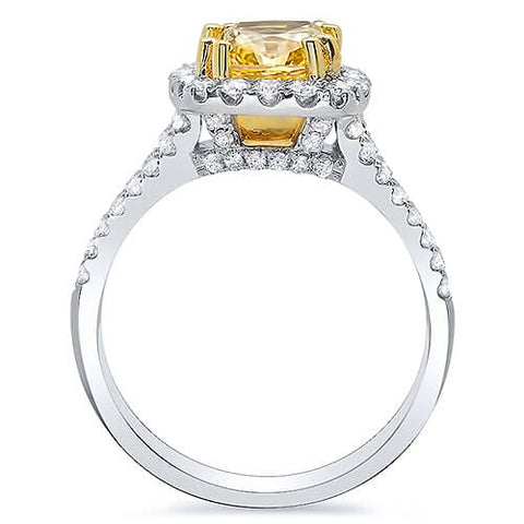 Canary Cushion Cut Split Shank Diamond Ring Side Profile