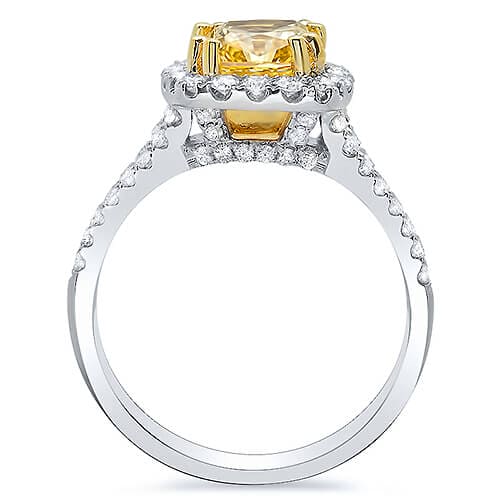 Canary Cushion Cut Split Shank Diamond Ring Side Profile