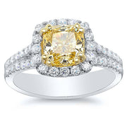 Canary Cushion Cut Split Shank Diamond Ring Front View