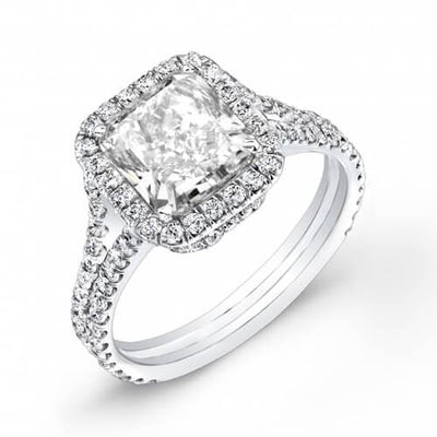 Radiant Cut Halo Split Shank Engagement Ring