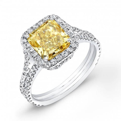 Halo Radiant Canary Fancy Yellow Split Shank Engagement Ring