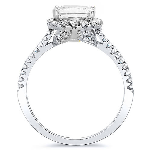 Princess halo split shank engagement ring side profile