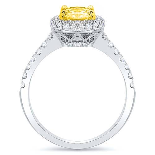 2.10 Ctw Canary Fancy Yellow Cushion Cut Halo Ring VS2 GIA Certified