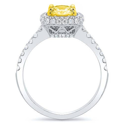 2.10 Ct. Canary Fancy Yellow Cushion Cut Halo Diamond Ring VS2 GIA Certified