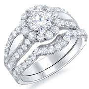 3.56 Ct. Halo Round Cut Loop U-Setting Diamond Bridal Set G,SI1 GIA