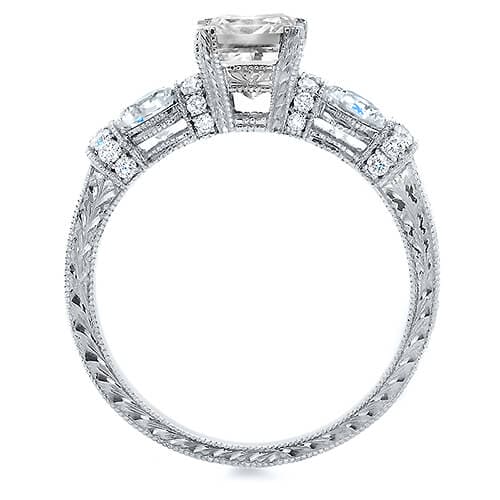 Art deco princess cut engagement ring set profile view