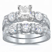 Art Deco Princess Cut Engagement Ring Set Front View