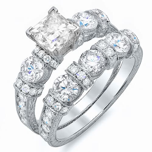 Art deco princess cut engagement ring set