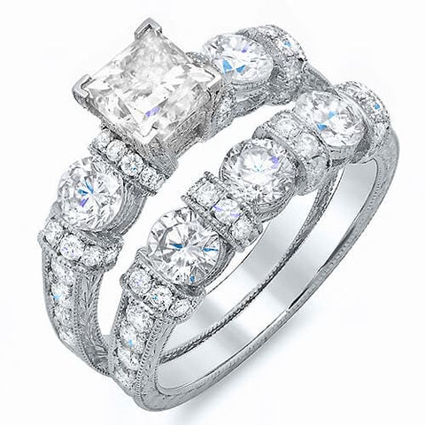 Art Deco Princess Cut Engagement Ring Set