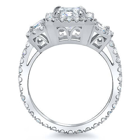 3 Stone Halo Engagement Ring Side Profile