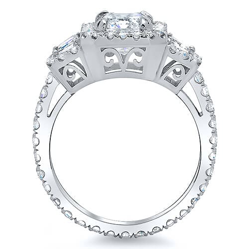 3 Stone Halo Engagement Ring Side Profile