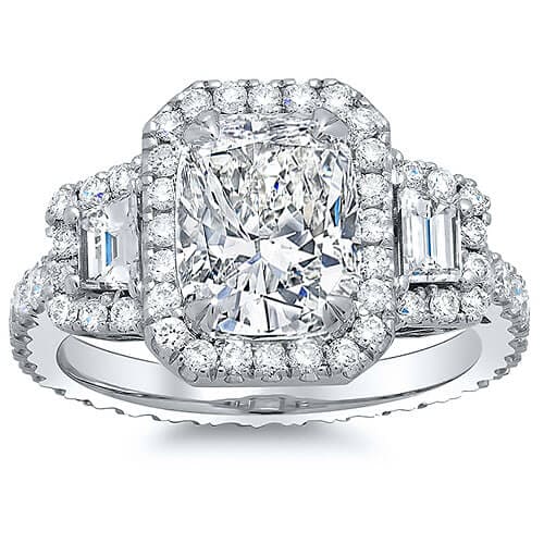 3.11 Ct. Halo Cushion Cut Eternity Diamond Engagement Ring F,VS2 GIA