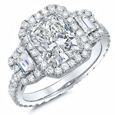 3.11 Ct. Halo Cushion Cut Eternity Diamond Engagement Ring F,VS2 GIA