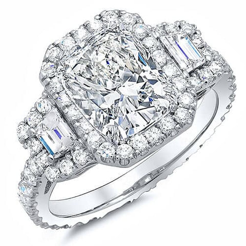 3 Stone Halo Engagement Ring 
