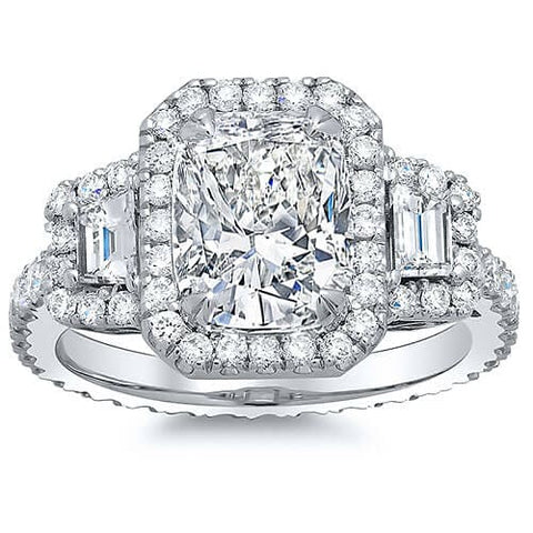 4.50 Ct. Halo Cushion Cut Eternity Diamond Engagement Ring I,VVS1 GIA