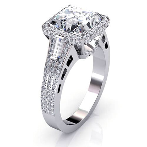 2.54 Ct. Halo Emerald Cut & Baguette Diamond Engagement Ring H,VVS1 GIA