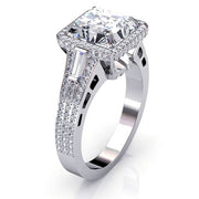 Emerald Cut Halo Pave Engagement Ring Side Profile