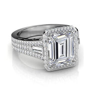 2.54 Ct. Halo Emerald Cut & Baguette Diamond Engagement Ring H,VVS1 GIA