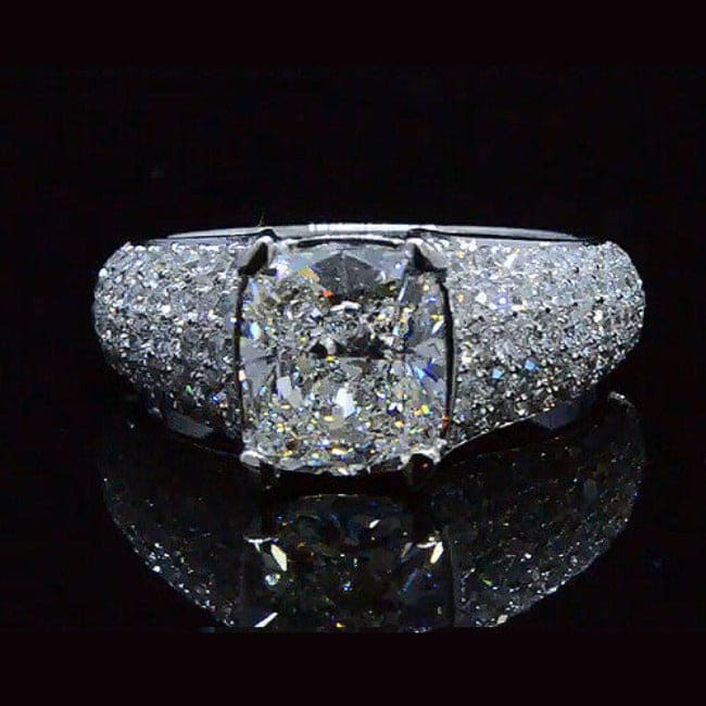 Cushion cut wide shank engagement ring
