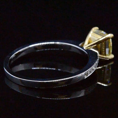 1.55 Ct. Cushion Cut Fancy Yellow Diamond Engagement Ring 14K Two Tone Gold